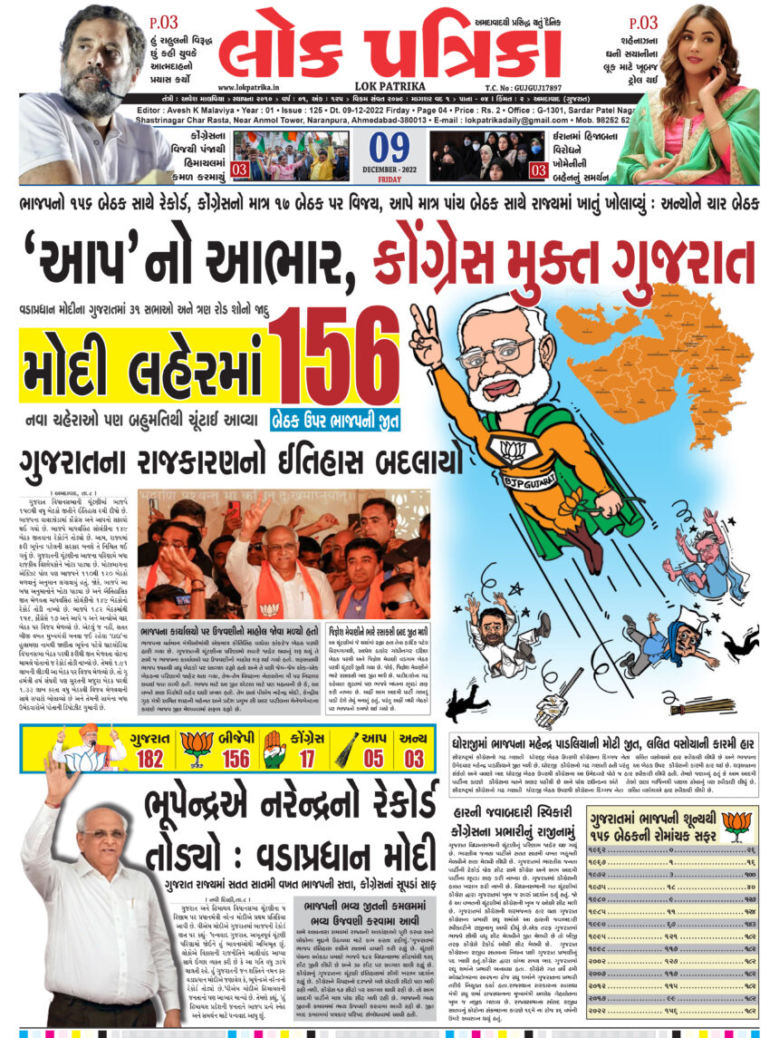 Gujarat Assembly Election Result 2022 Lok Patrika Daily News Paper