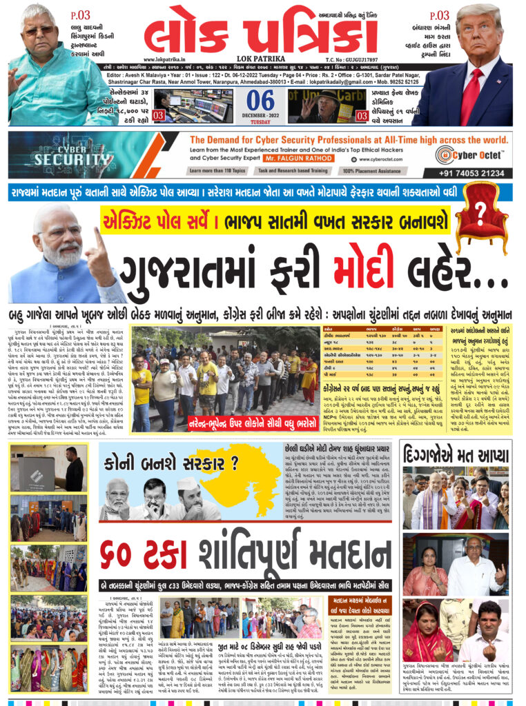 Gujarat Assembly Election Result 2022 Lok Patrika Daily News Paper